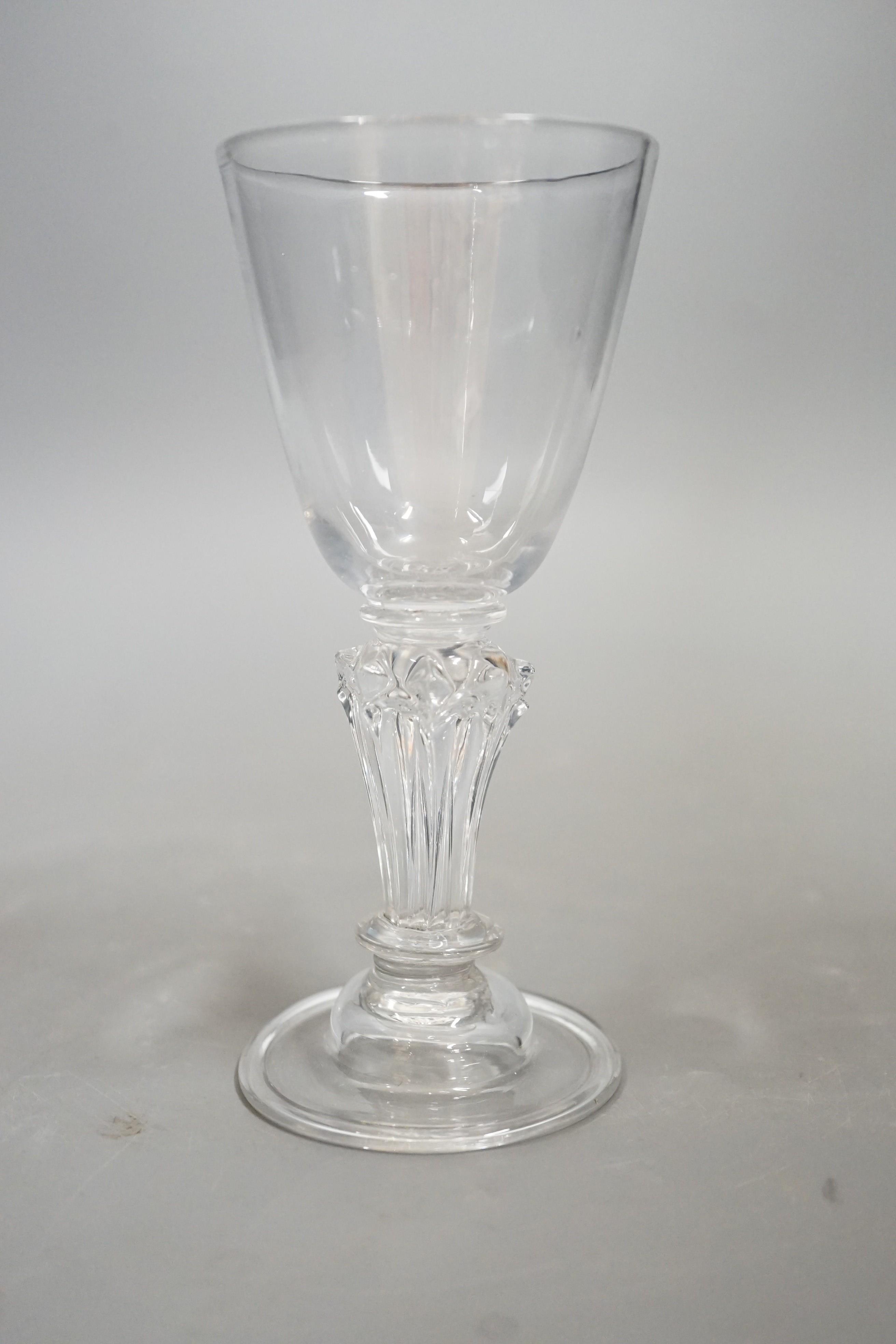 A pedestal stem wine glass, c.1730, 15cms high